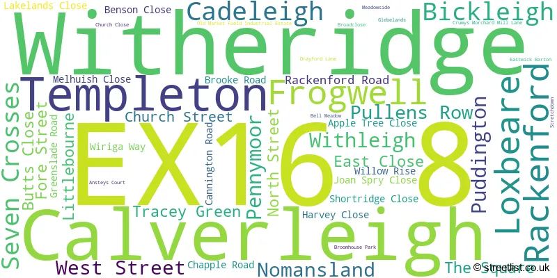 A word cloud for the EX16 8 postcode